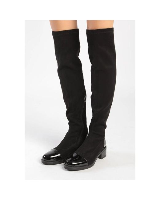 CESARE GASPARI Black Schwarze Overknee-Stiefel Mit Lackzehen