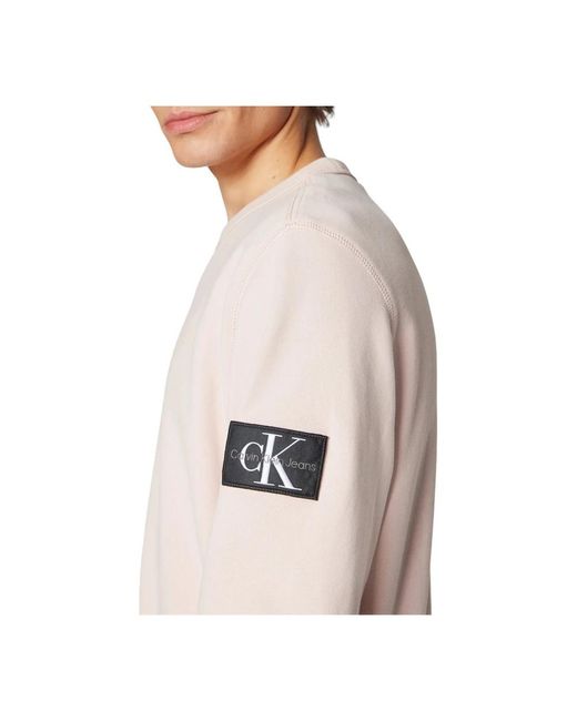 Calvin Klein Rosa badge crew neck sweatshirt in Pink für Herren
