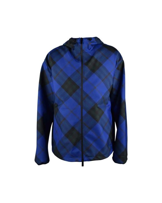 Burberry Jassen ,Blauw ,Polyester Geruite Jas Met Capuchon in het Blue voor heren