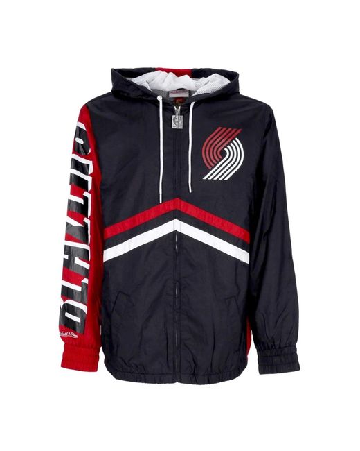 Mitchell & Ness Fitness ,Zwart ,Polyester Windbreaker Ski Jas Met Nba Logo in het Blue voor heren
