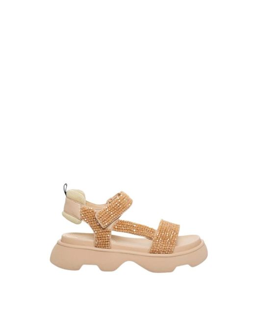 Jeannot Schoenen ,Leer Strass Sandaal in het Natural