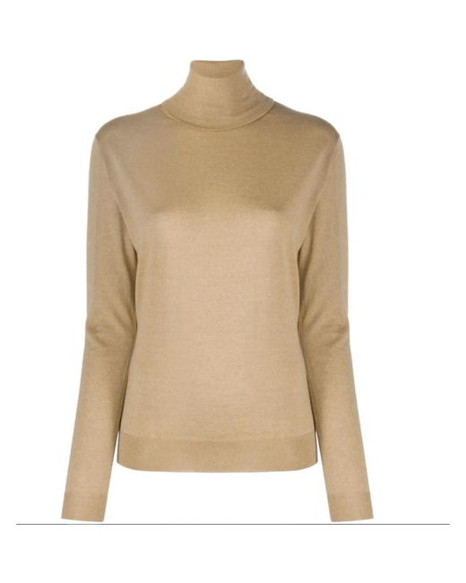 Stella McCartney Truien & Vesten ,Bruin ,Wol Hoge Hals Kamel Trui Fijne Brei in het Natural