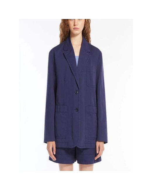 Weekend by Maxmara Blue Relaxed Fit Baumwoll-Leinen-Jacke