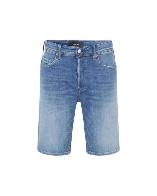 Replay Blue Tapered Fit Denim Shorts for men