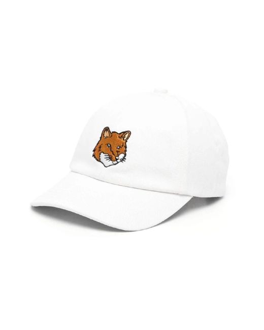 Cappello in cotone bianco con grande fox head di Maison Kitsuné in White