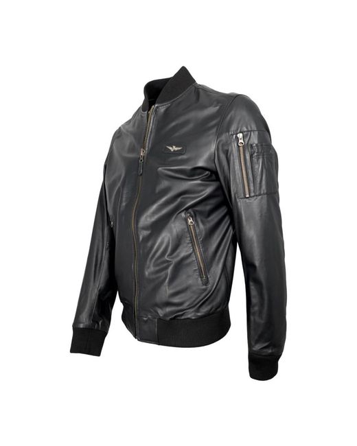 Aeronautica Militare Black Leather Jackets for men