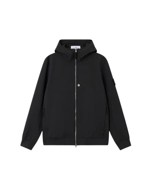 Stone Island Jassen ,Zwart ,Polyester Soft Shell Hooded Jacket in het Black voor heren