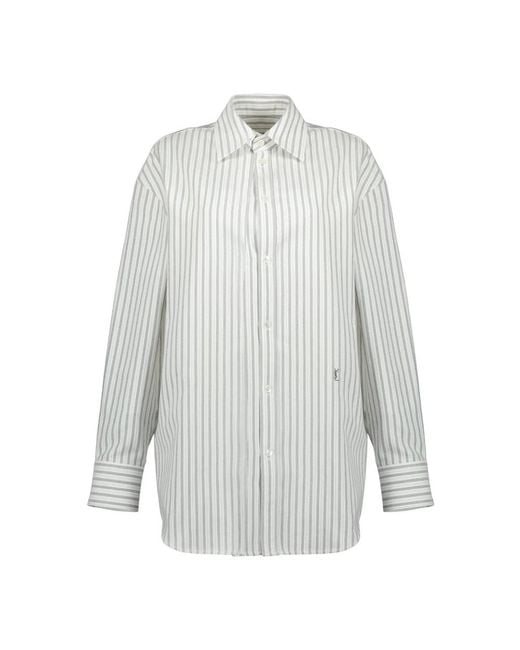 Saint Laurent Overhemden ,Wit ,Katoen Gestreept Overhemd Lente-Zomer 2025 Collectie in het White