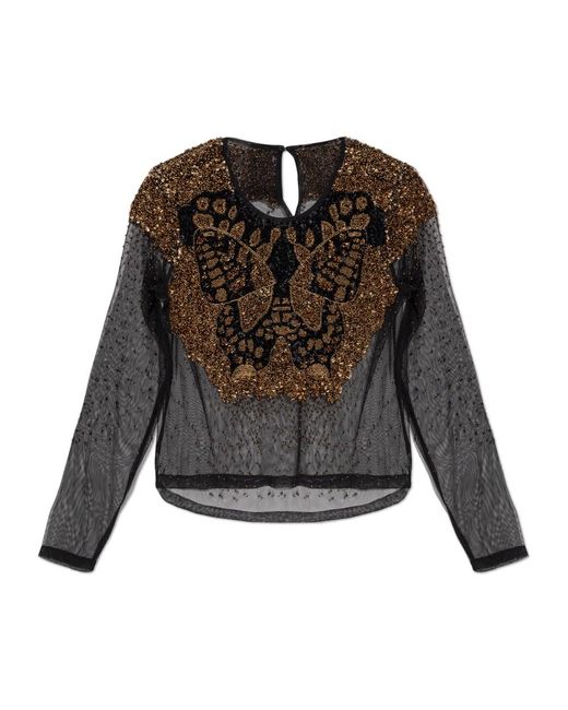 AllSaints Overhemden ,Zwart ,Polyester Greta Butterfly Embellished Top in het Gray