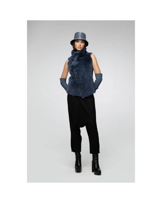 VESPUCCI by VSP Blue Reversible Short Shearling Vest