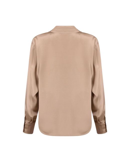 Max Mara Overhemden ,Bruin ,Kameelbruine Zijden Overhemd Met Polokraag in het Natural