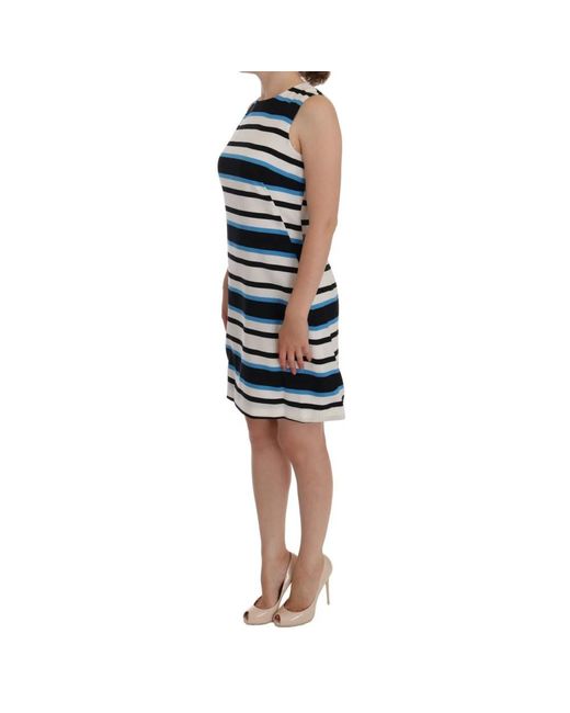 Dolce & Gabbana Blue White Striped Silk Stretch Shift Dress
