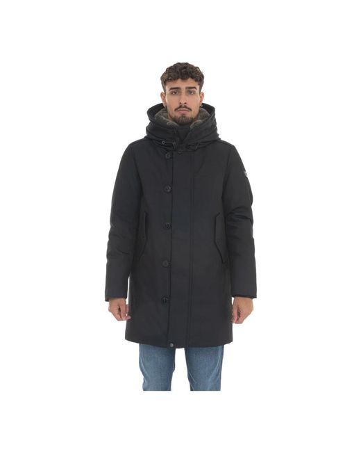 Peuterey Jassen ,Blauw ,Katoen Bont Parka Met Ritssluiting in het Black voor heren