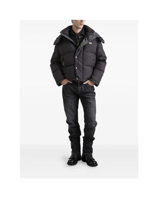 Dolce & Gabbana Grijze Gewatteerde Jas Met Capuchon in het Black voor heren
