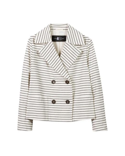 Luisa Cerano Short Double-Breasted Caban Jacket in het White