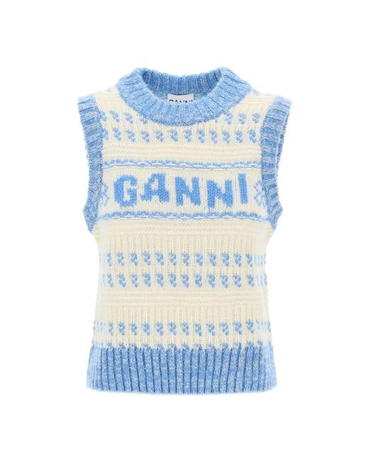 Ganni Blue Round-neck knitwear