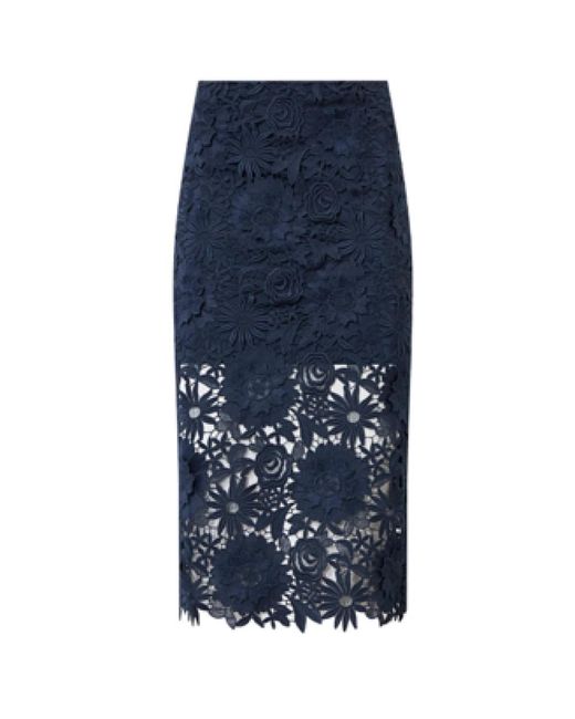 ROTATE BIRGER CHRISTENSEN Blue Blaue Spitzen-Midi-Rock Mit Meerjungfrauensaum
