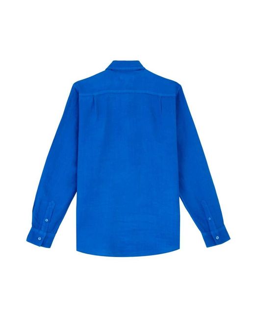 Camicia in lino tinta unita di Vilebrequin in Blue da Uomo