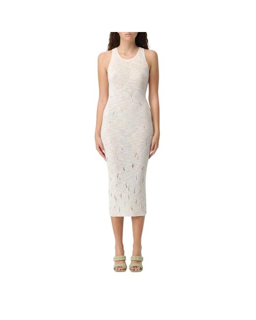 Pinko Kleedjes ,Wit ,Katoen Doorschijnend Detail Gebreide Jurk Stijlvolle Look in het White