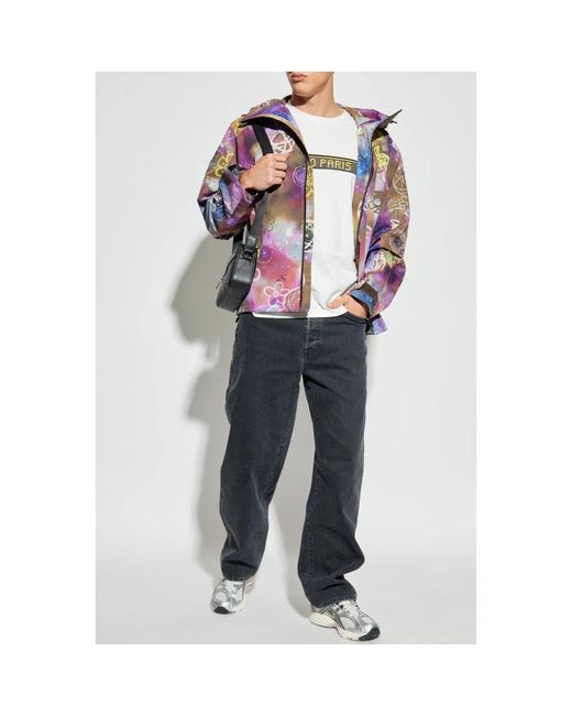 KENZO Jassen ,Veelkleurig ,Nylon Gestreepte Jas in het Purple voor heren