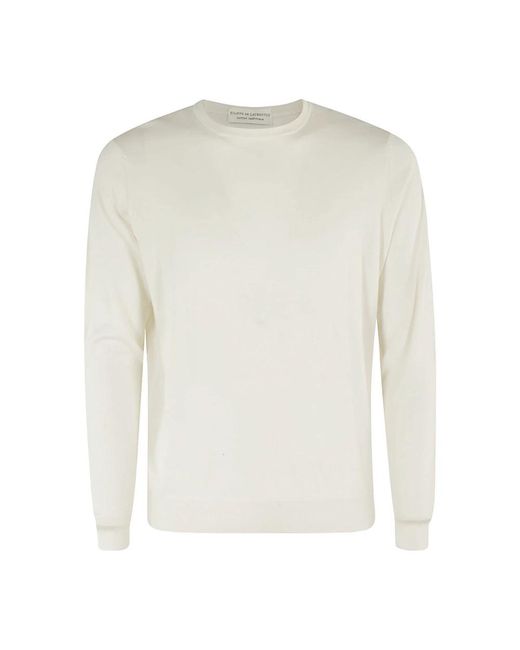 FILIPPO DE LAURENTIIS Baumwoll-kaschmir-kragenpullover,round-neck knitwear in White für Herren