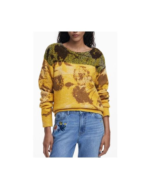 Round-Neck Knitwear Desigual en coloris Yellow