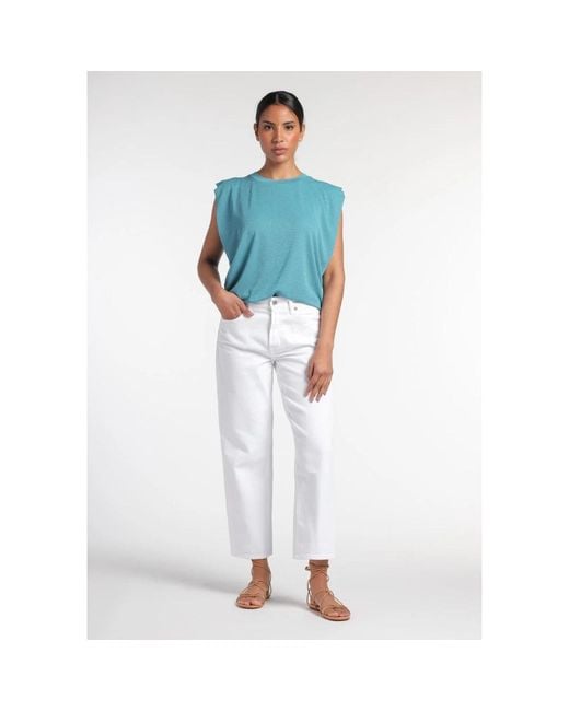7 For All Mankind White Straight Trousers