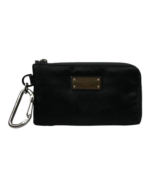 Dolce & Gabbana Black Schwarze nylon logo plaque pouch tasche