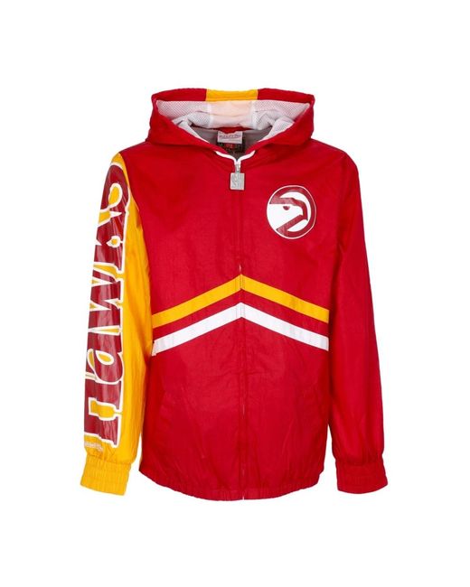 Mitchell & Ness Hoodies & Sweatvesten ,Rood ,Polyester Atlanta Hawks Windbreaker Volledige Rits Rood/Geel in het Red voor heren