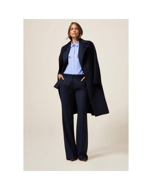 Oltre Broeken ,Blauw ,Leer Pinstriped Flare Pants in het Blue