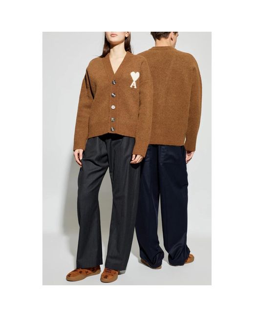 AMI Truien & Vesten ,Bruin ,Wol Logo Cardigan in het Brown