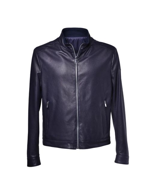 Baldinini Blue Leather Jackets for men