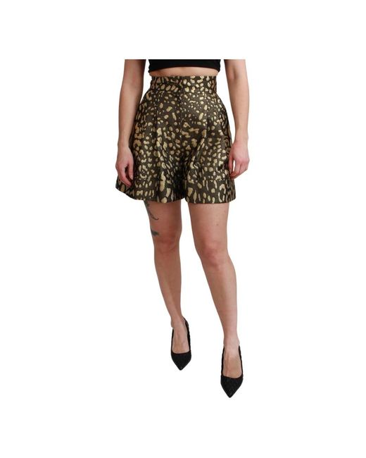 Dolce & Gabbana Green Black Gold High Waist Mini Cotton Shorts