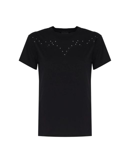 Camiseta de algodón negra cuello redondo mangas cortas Pinko de color Black