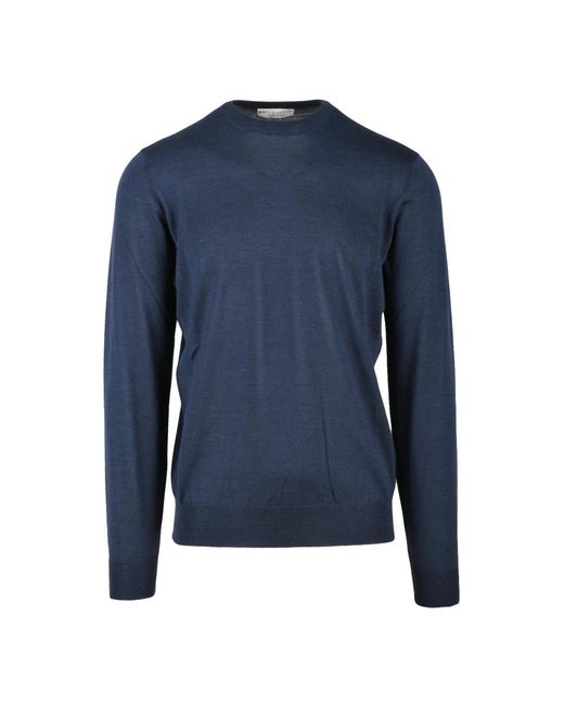 FILIPPO DE LAURENTIIS Merino Wol Ronde Hals Trui in het Blue voor heren
