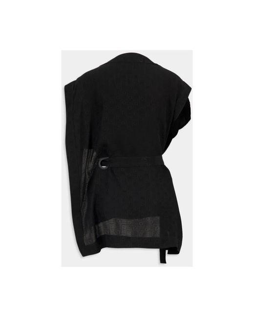 Ferragamo Overhemden ,Zwart ,Zijden Blouse Met Taille Detail in het Black