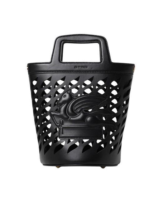 Etro Black Perforierte Leder Eimer Handtasche