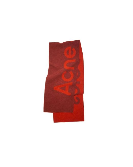 Sciarpa magenta rossa in lana con logo jacquard di Acne in Red