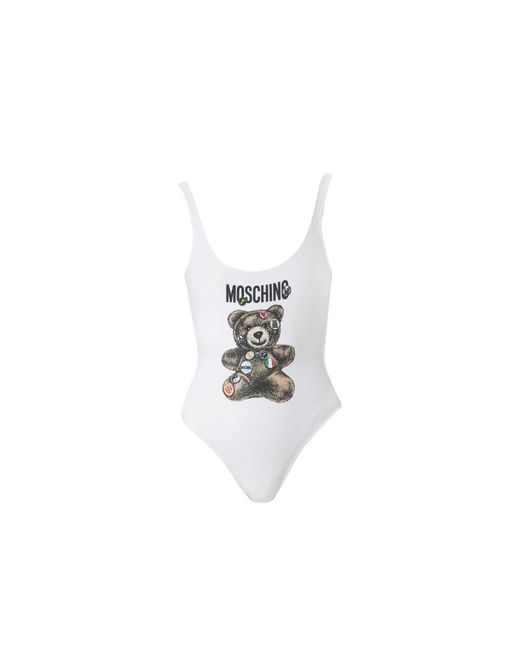 Moschino Badmode ,Wit ,Polyester Adrian Graphic Print Witte Badpak in het White