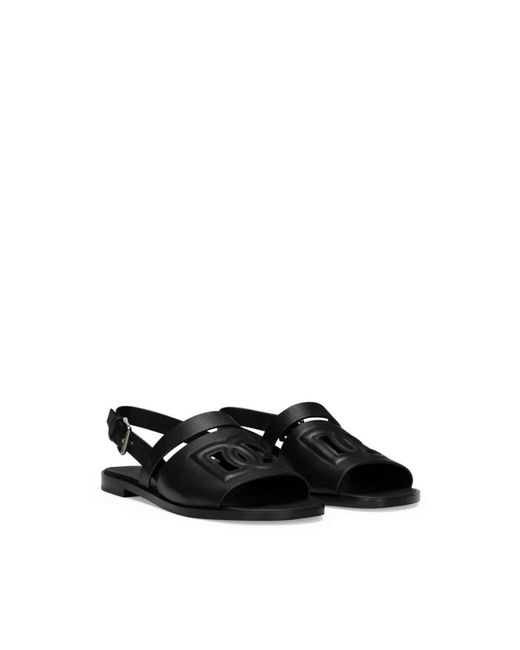 Dolce & Gabbana Black Logo-embossed Leather Slides for men