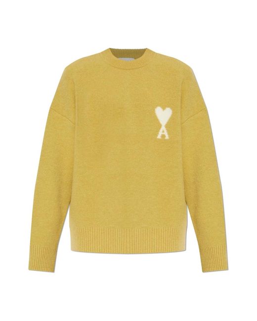 AMI Round-Neck Knitwear in het Yellow