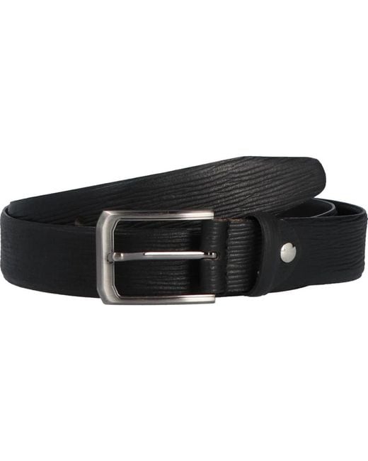 Mazzeltov Schwarzer Ledergürtel Mit Gestreiftem Relief in Black für Herren