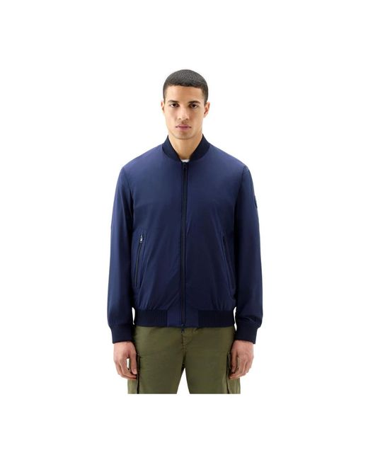 Woolrich Jassen ,Blauw ,Nylon Stretch Bomber Jacket Maritime in het Blue voor heren