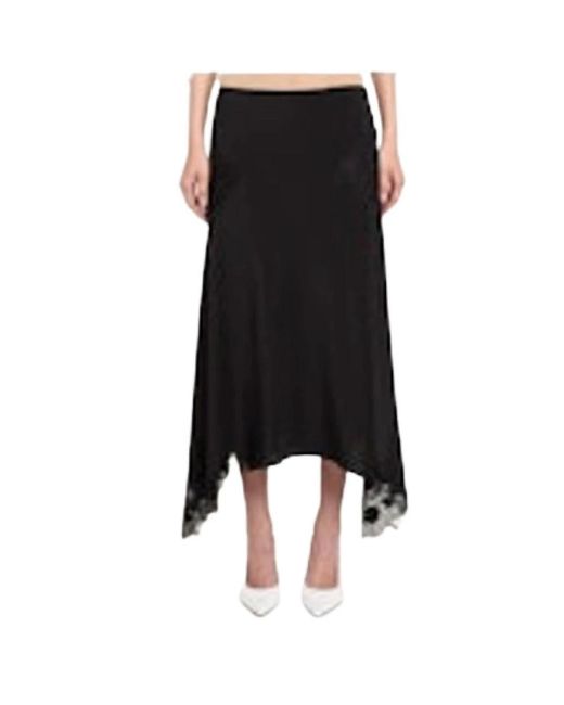 Stella McCartney Rokken ,Zwart ,Zwarte Asymmetrische Kant Trim Midi Rok in het Black