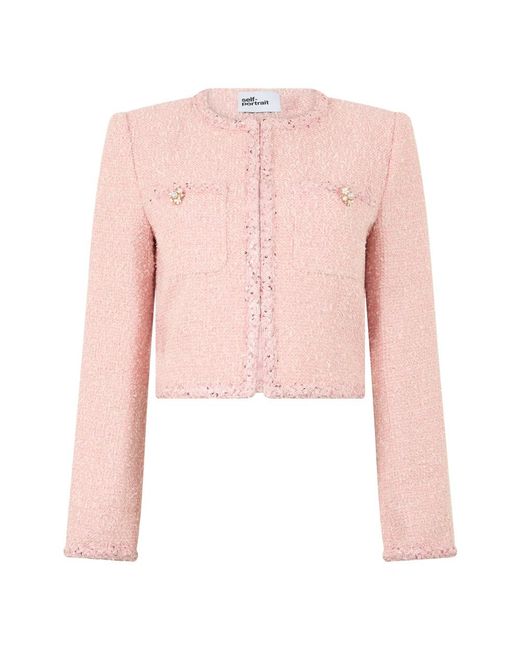 Self-Portrait Boucle Jas in het Pink
