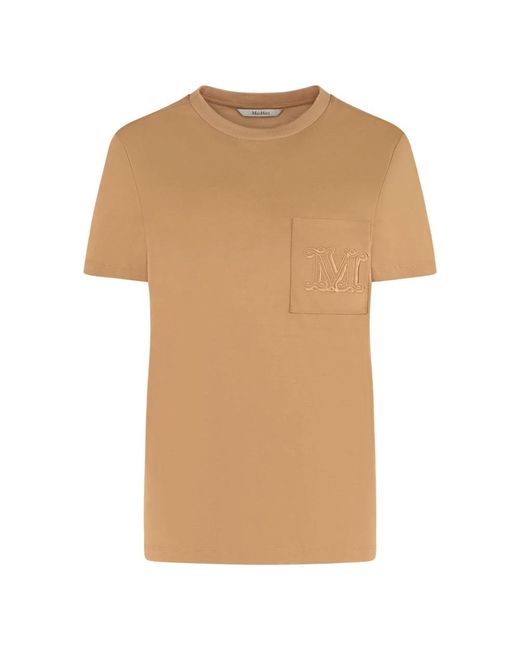 Max Mara Tops ,Bruin ,Katoen Papaia Cotton T-Shirt Met Ronde Hals in het Natural