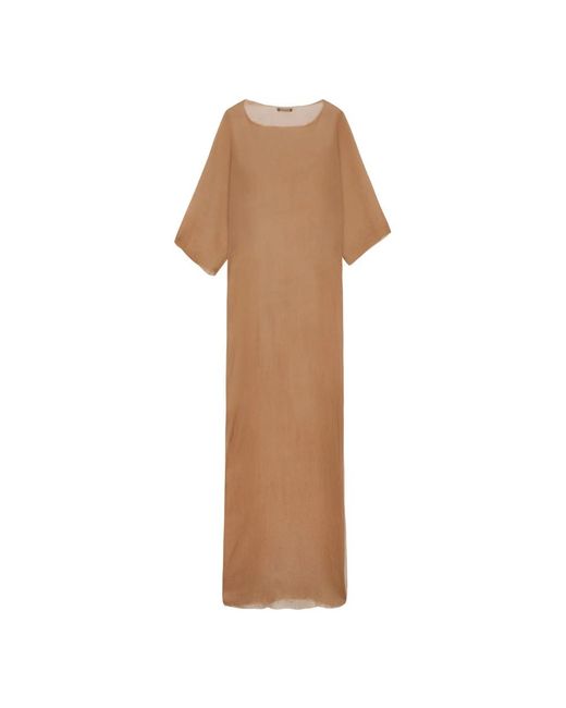 Cortana Kleedjes ,Bruin ,Chiffon Zijde Bronzen Lange Jurk Met Zijsplit in het Natural