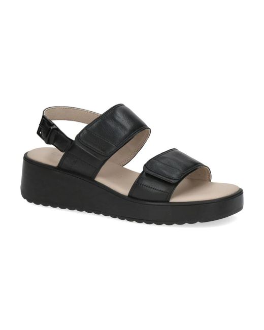 Caprice Black Flat Sandals