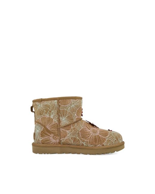 Ugg Schoenen ,Veelkleurig ,Wol Classic Mini Meadow Enkellaarsjes in het Brown