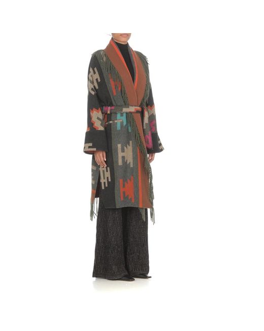 Bazar Deluxe Multicolor Wollmantel mit ethno-muster und fransendetail